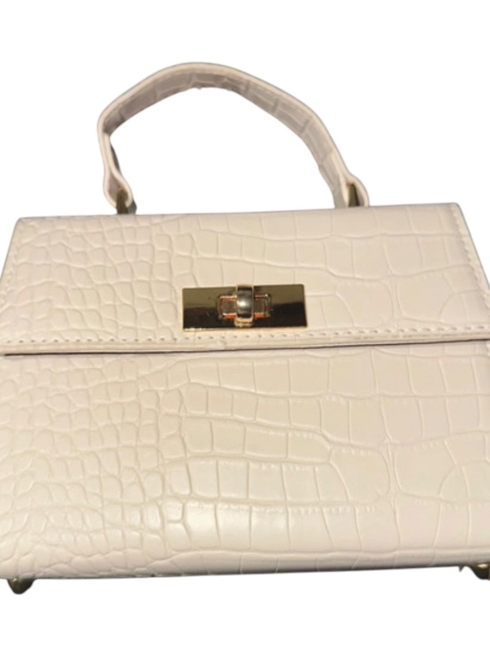 Classic Structured White Croc-Embossed Top-Handle Bag